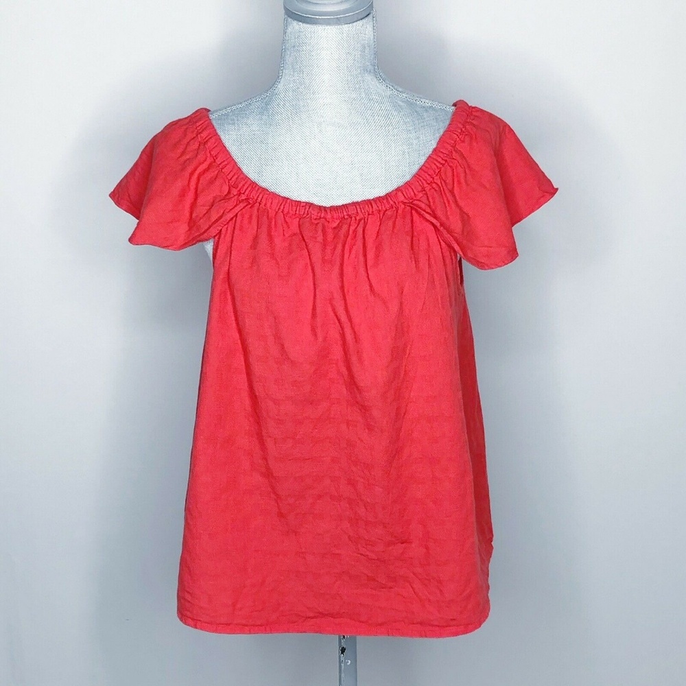 J.CREW Top Short Sleeve Scoop Neck Ruffled (K95)